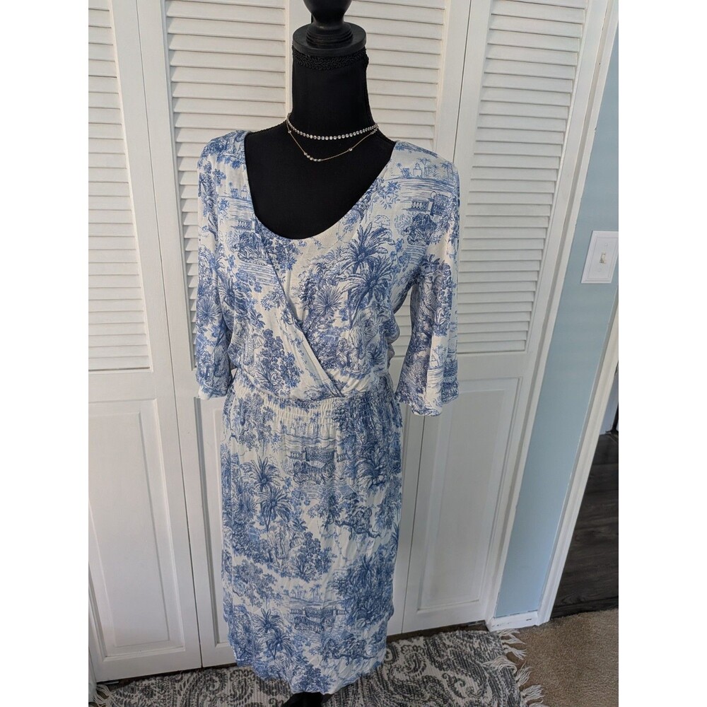 H&M Dress Womens S Blue White Tiger Jungle Toile Flowy Boho Mama/Nursing New Tag